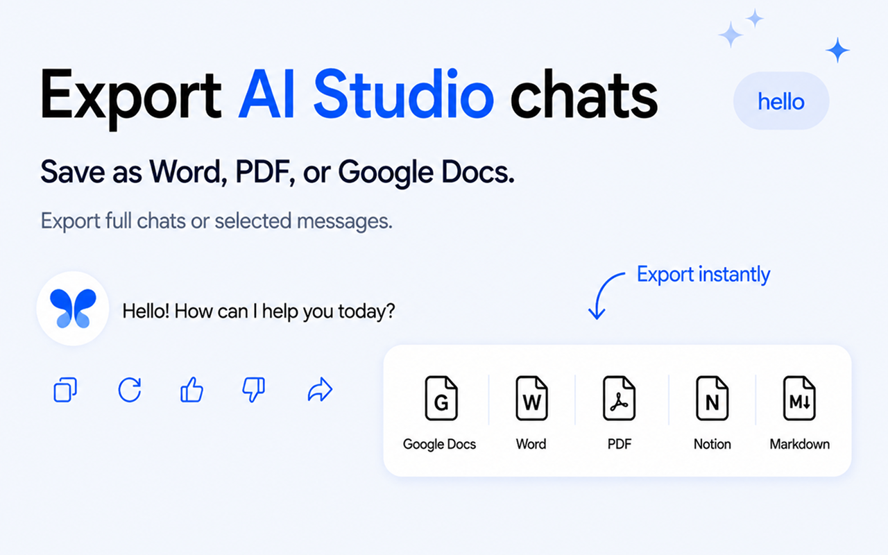 Export buttons appearing directly in Google AI Studio interface
