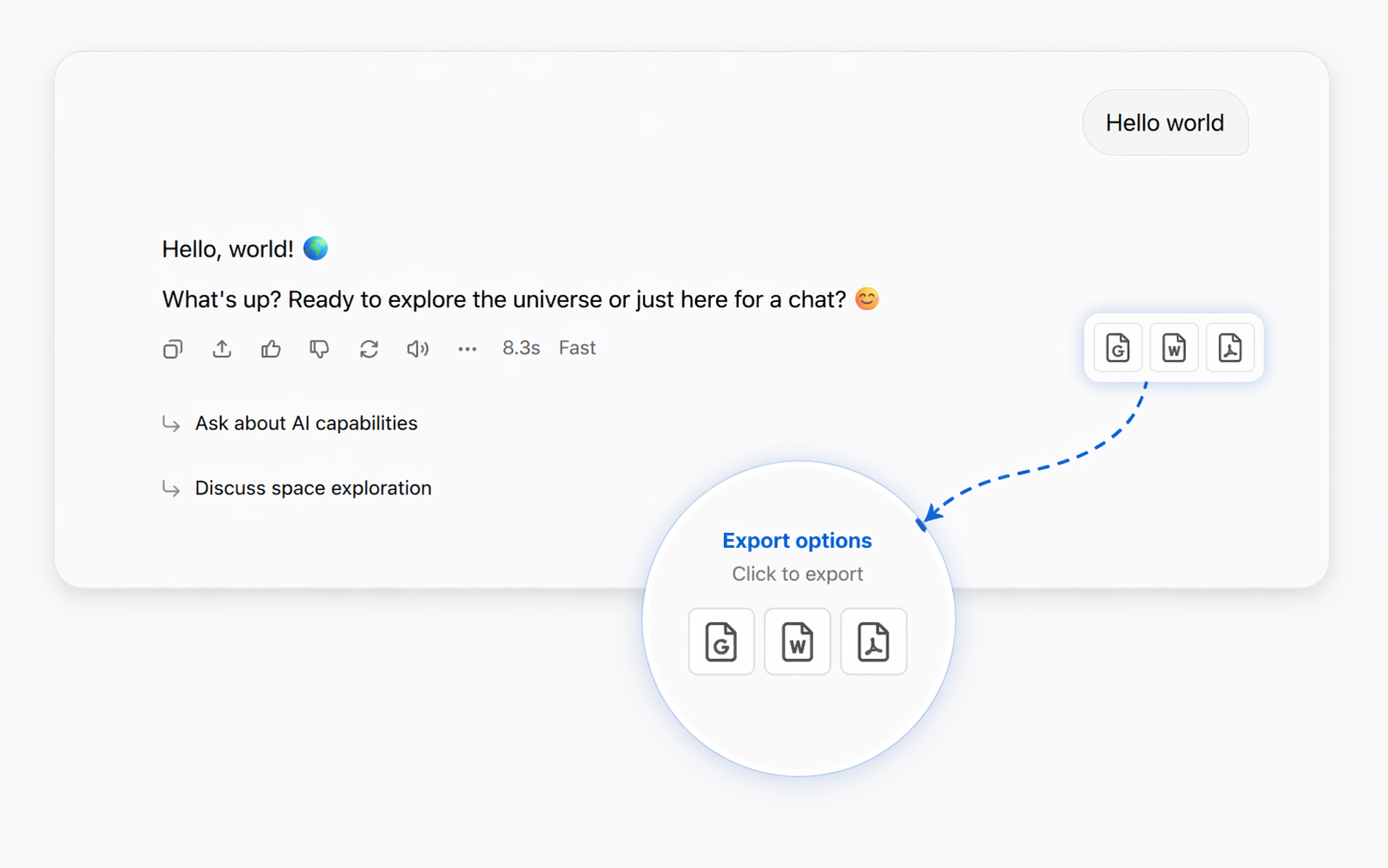 Export buttons appearing directly in Grok chat interface